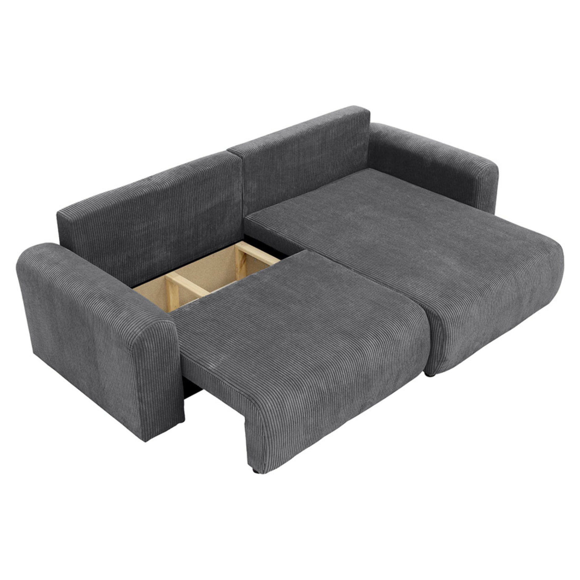 Naomi - Canapé d'angle réversible 4 places convertible avec coffre en velours côtelé - Gris foncé