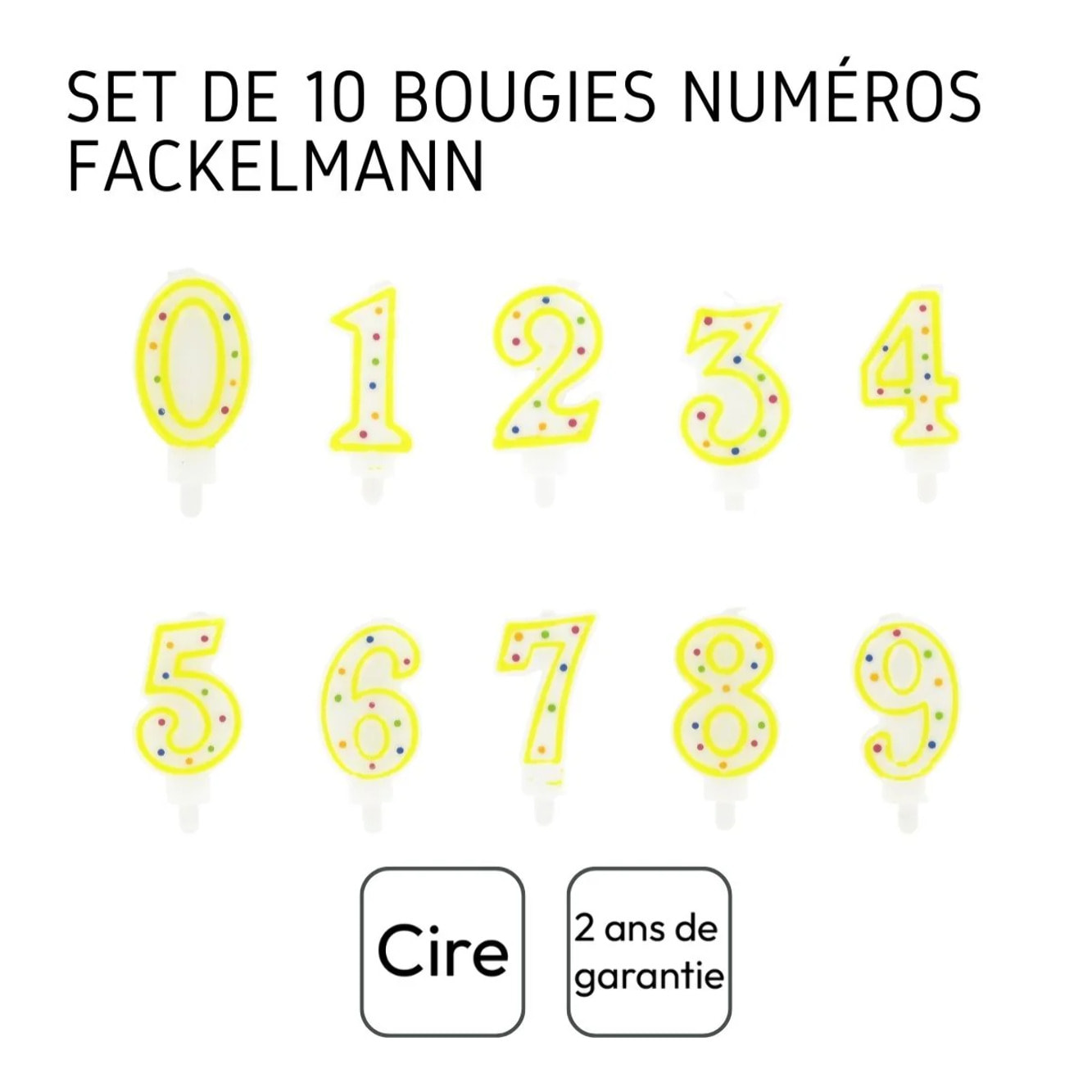 Ensemble de 10 bougies anniversaire du 0 au 9 Fackelmann Rio Party