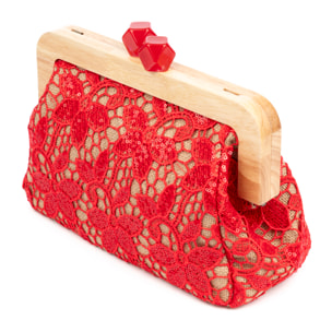 Borbera Borsa a tracolla Donna. Realizzata in legno naturale, cotone e juta con design in rete di tessuto floreale.
