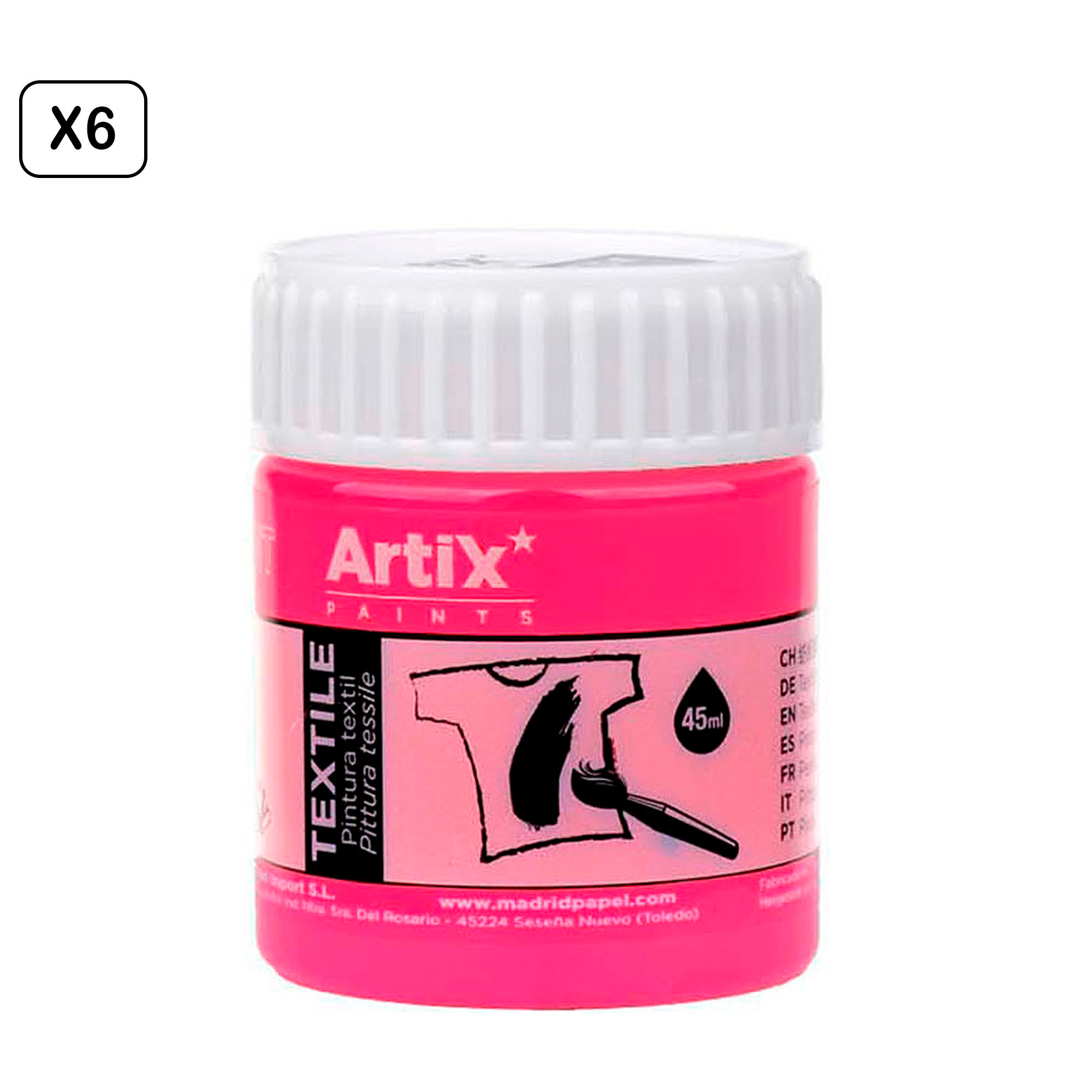 Pack 6 Uds. PINTURA TEXTIL ROSA NEÓN 45 ml