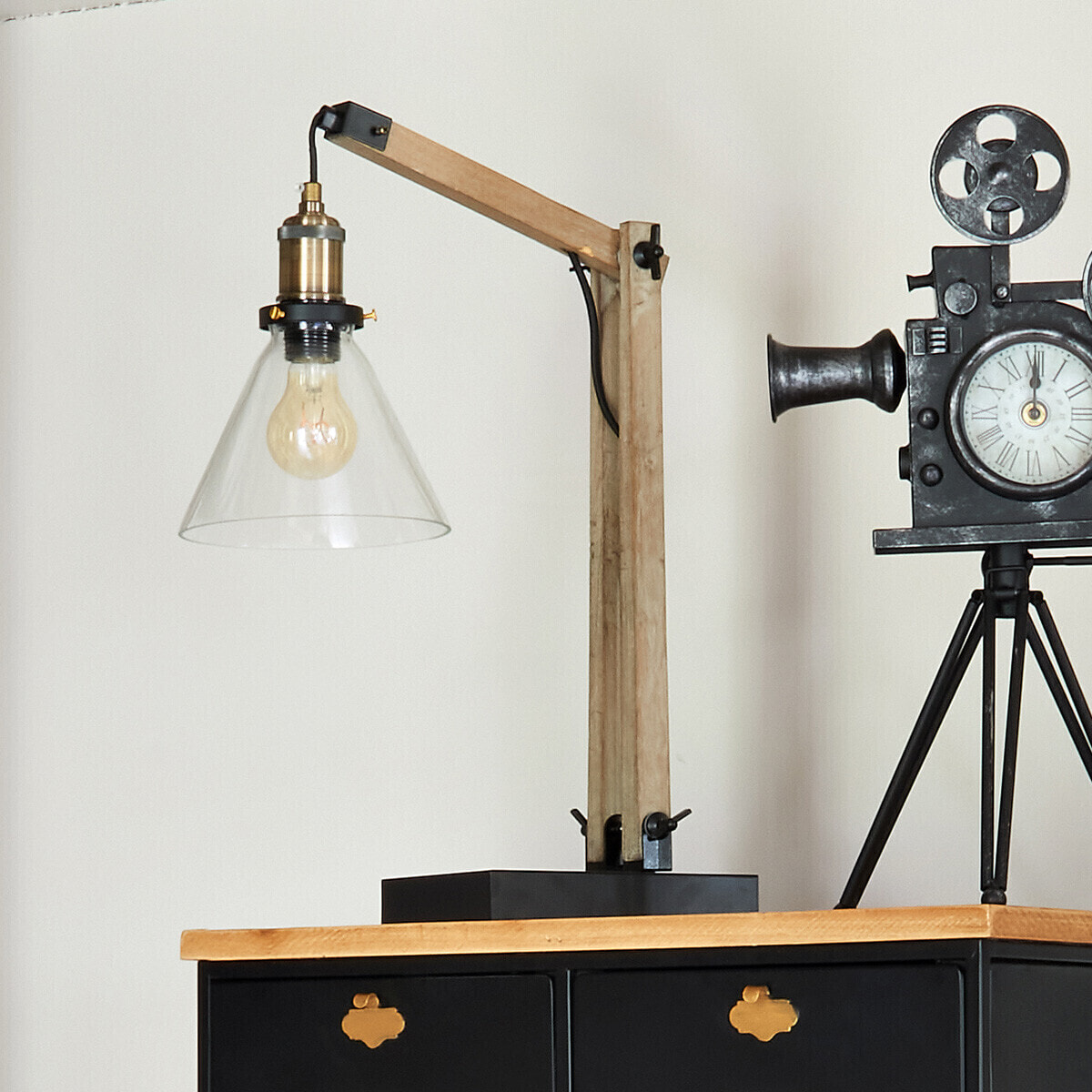 Lampe "Alak" - métal - bois & verre H59 cm