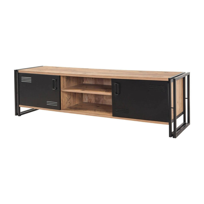 Mobile porta TV Dperott, Credenza da soggiorno, Armadio basso per TV, Base parete attrezzata, 180x45h50 cm, Quercia e Nero