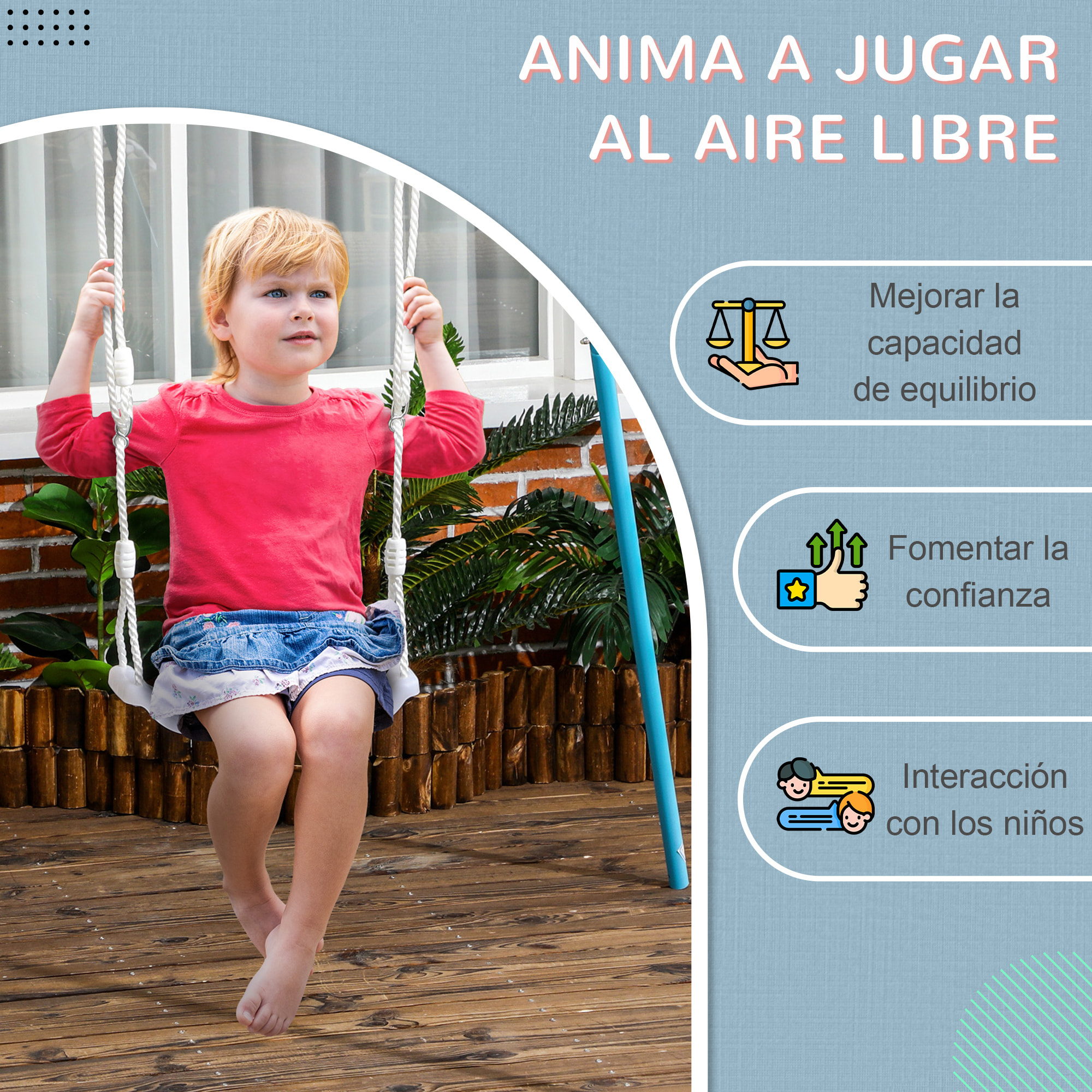 Columpio para Niños de 3-6 Años con Luces LED Columpio Infantil con Altura de Asiento Ajustable para Interior y Exterior 39x16,5x120-180 cm Blanco