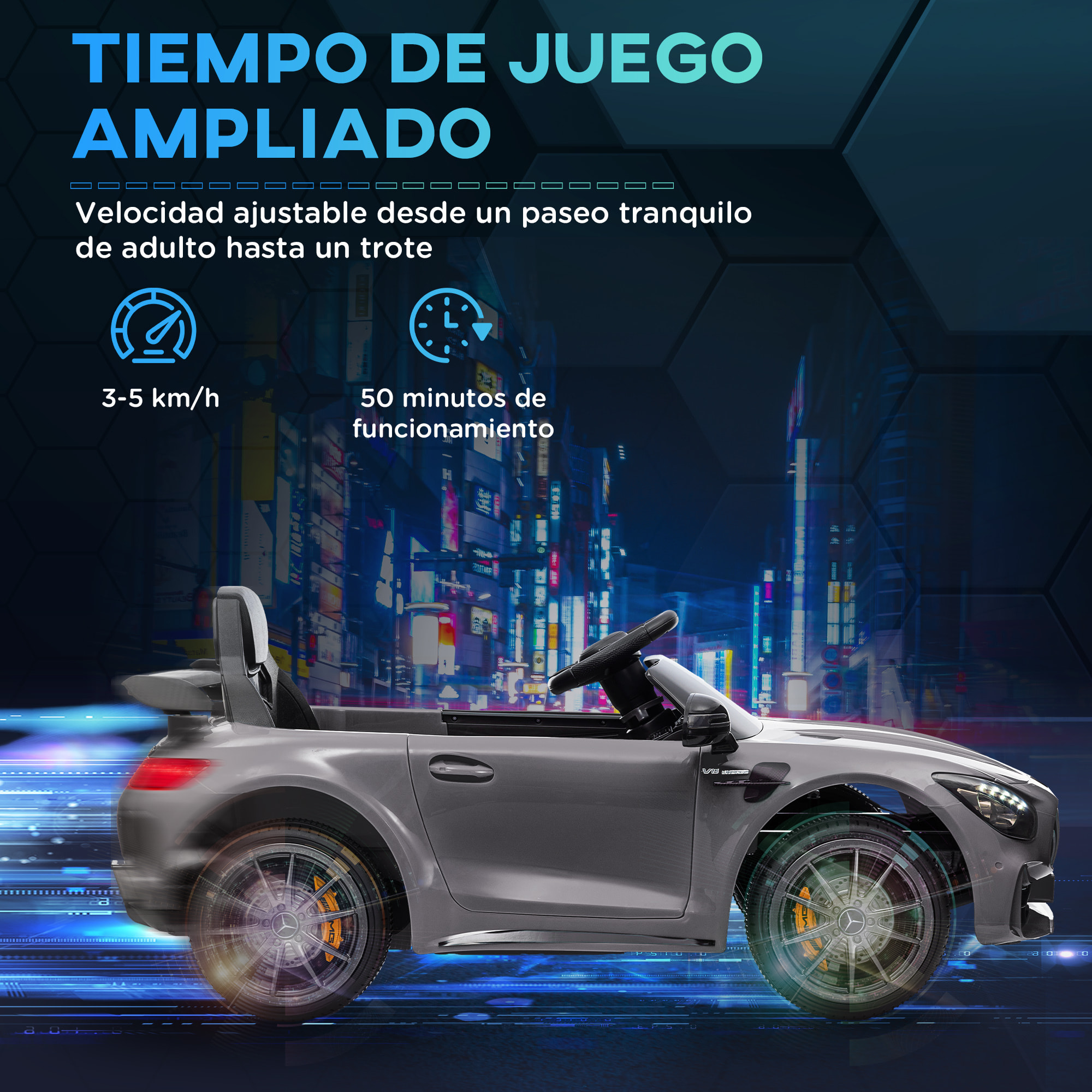 Coche Eléctrico para Niños de +3 Años Mercedes-Benz AMG GTR Carro Eléctrico Infantil con Batería 12V Mando a Distancia Faros Bocina Música y Pantalla Plata