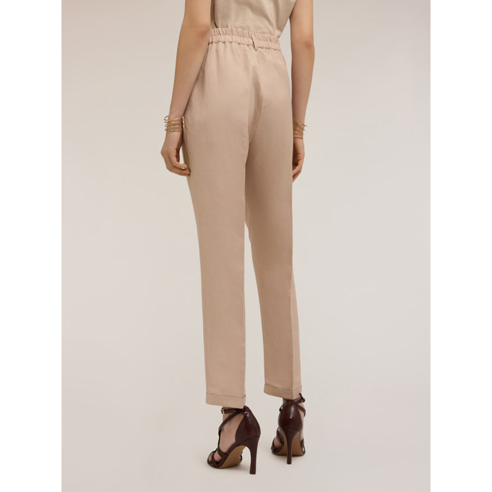Motivi - Pantaloni regular in lino viscosa - Beige