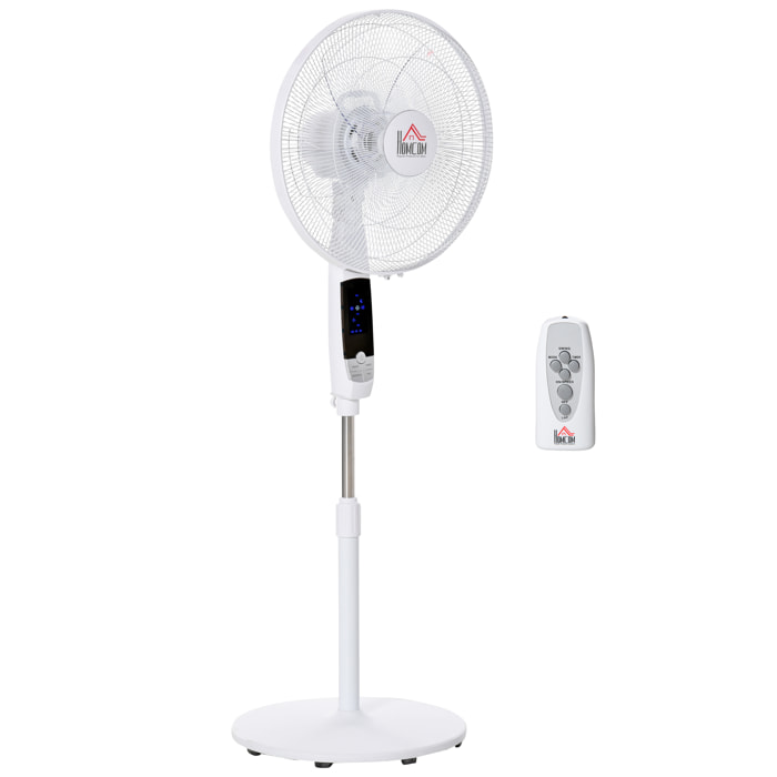 Ventilateur sur pied Ø 45 cm hauteur réglable oscillant silencieux 50 W avec télécommande timer 3 modes 3 vitesses blanc