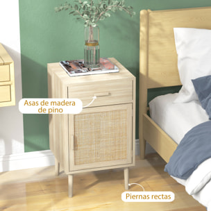 Juego de 2 Mesitas de Noche Mesillas de Noche Mesitas Auxiliares con Cajón de Ratán y Estante Ajustable para Dormitorio Salón 40x40x68,5 cm Roble