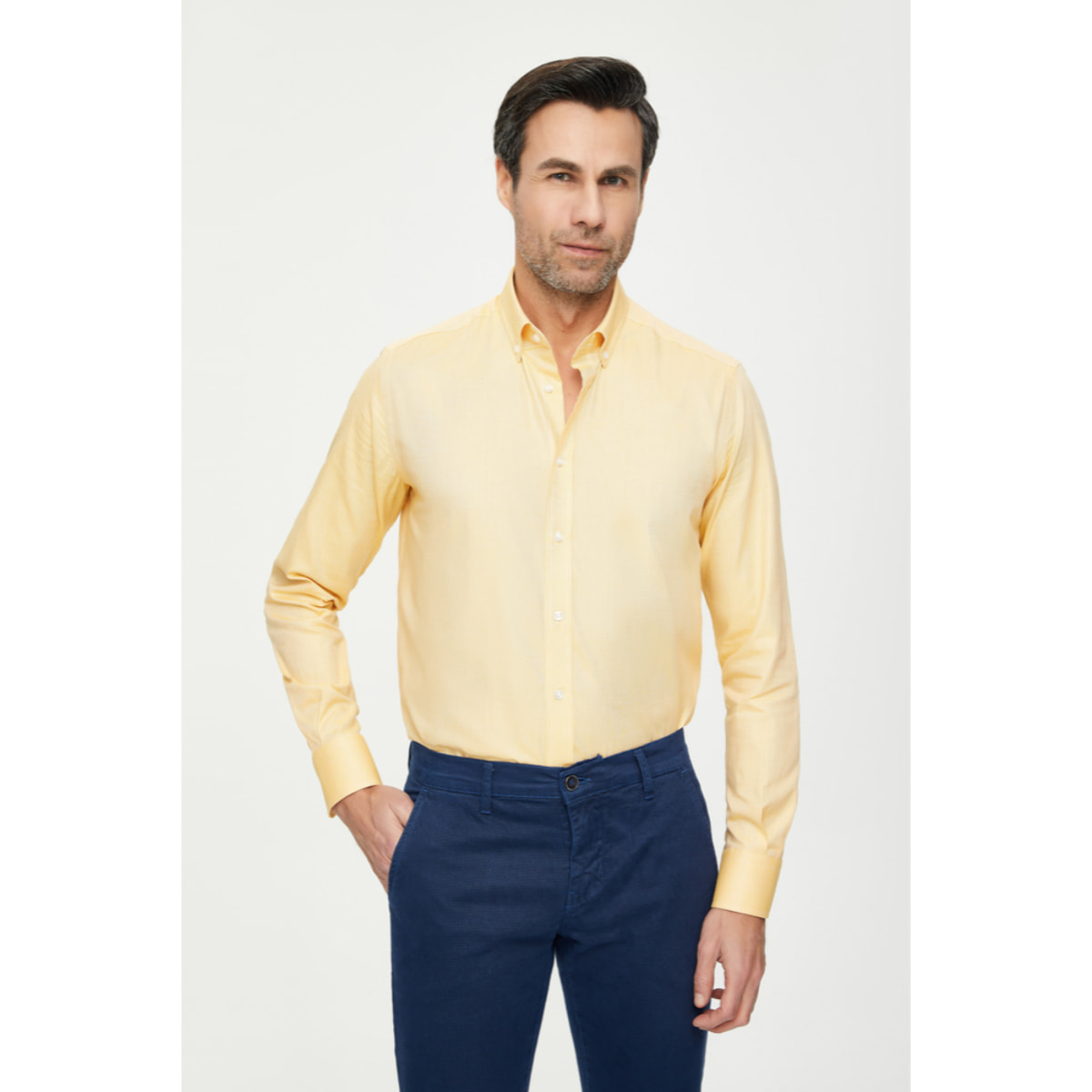Camicia Uomo 1 Bottone Button Down Slim Oxford Unito Beige