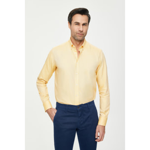 Camicia Uomo 1 Bottone Button Down Slim Oxford Unito Beige