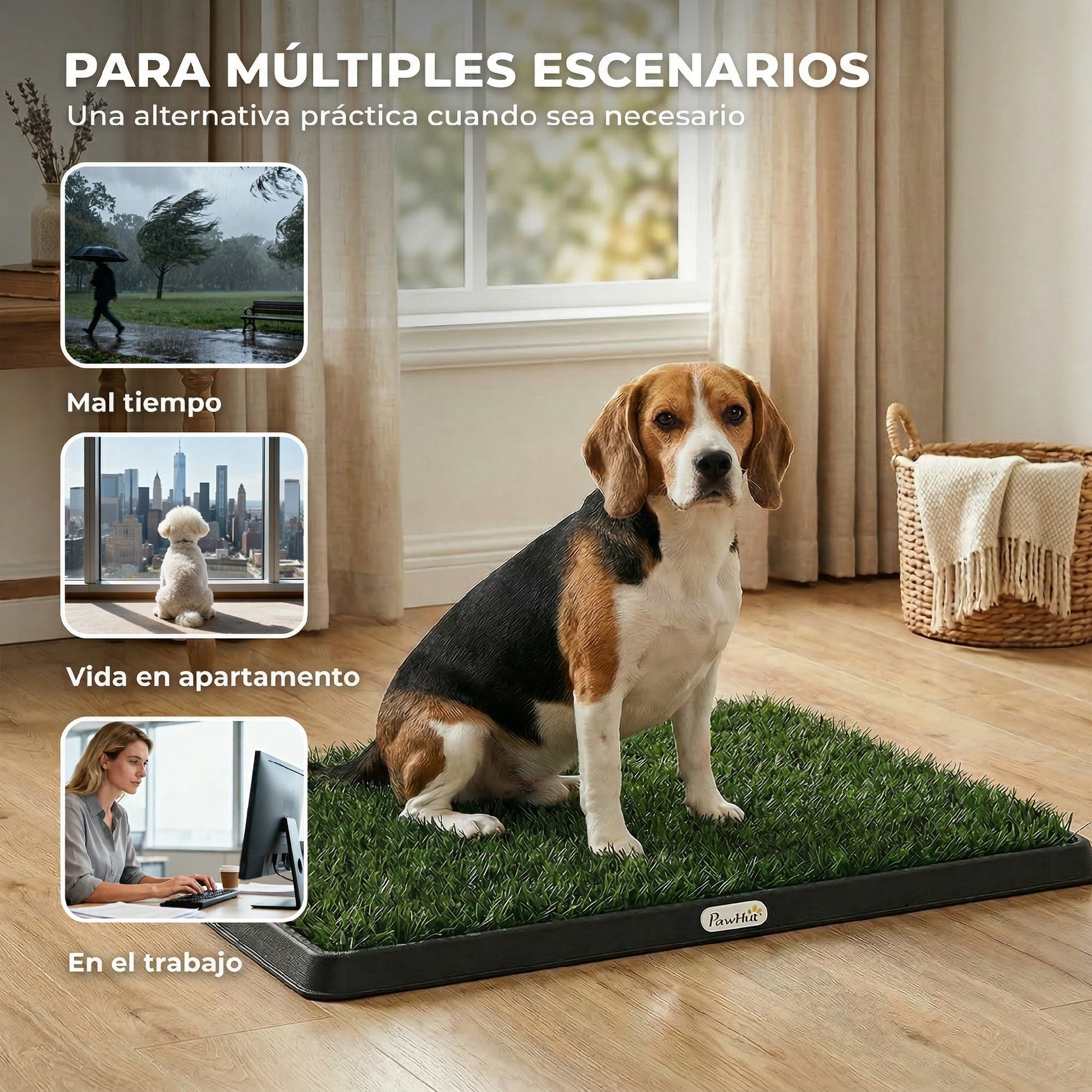 Inodoro para Perros con Césped Artificial, 76x50,5 cm, Bandeja Sanitaria para Perros para Entrenamiento, con Rejilla de Drenaje, Diseño de 3 Capas y Fácil de Limpiar, Interior y Exterior, Verde
