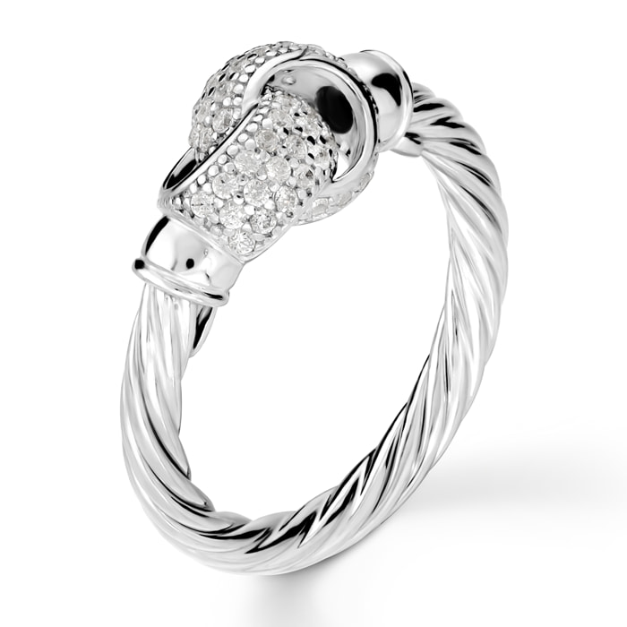 Anello Texture in Argento 925 con Elementi in Pavé di Cubic Zirconia