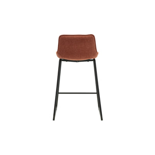 Tabourets de bar en tissu effet velours texturé terre brûlée et métal noir H65 cm (lot de 2) BOOST