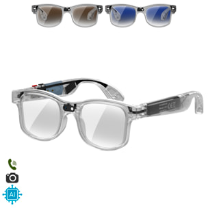 Gafas inteligentes AIMB-G3. Con cámara de 8 MPX, traductor Ai en tiempo real, asistente de voz, control de música y llamadas. Con 3 pares de lentes.