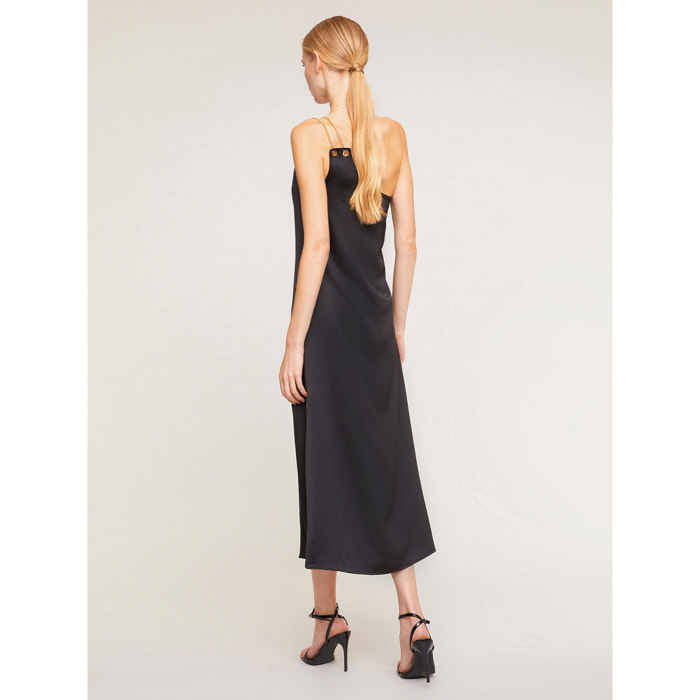 Motivi - Vestido midi de raso con tirantes de cadena - Negro