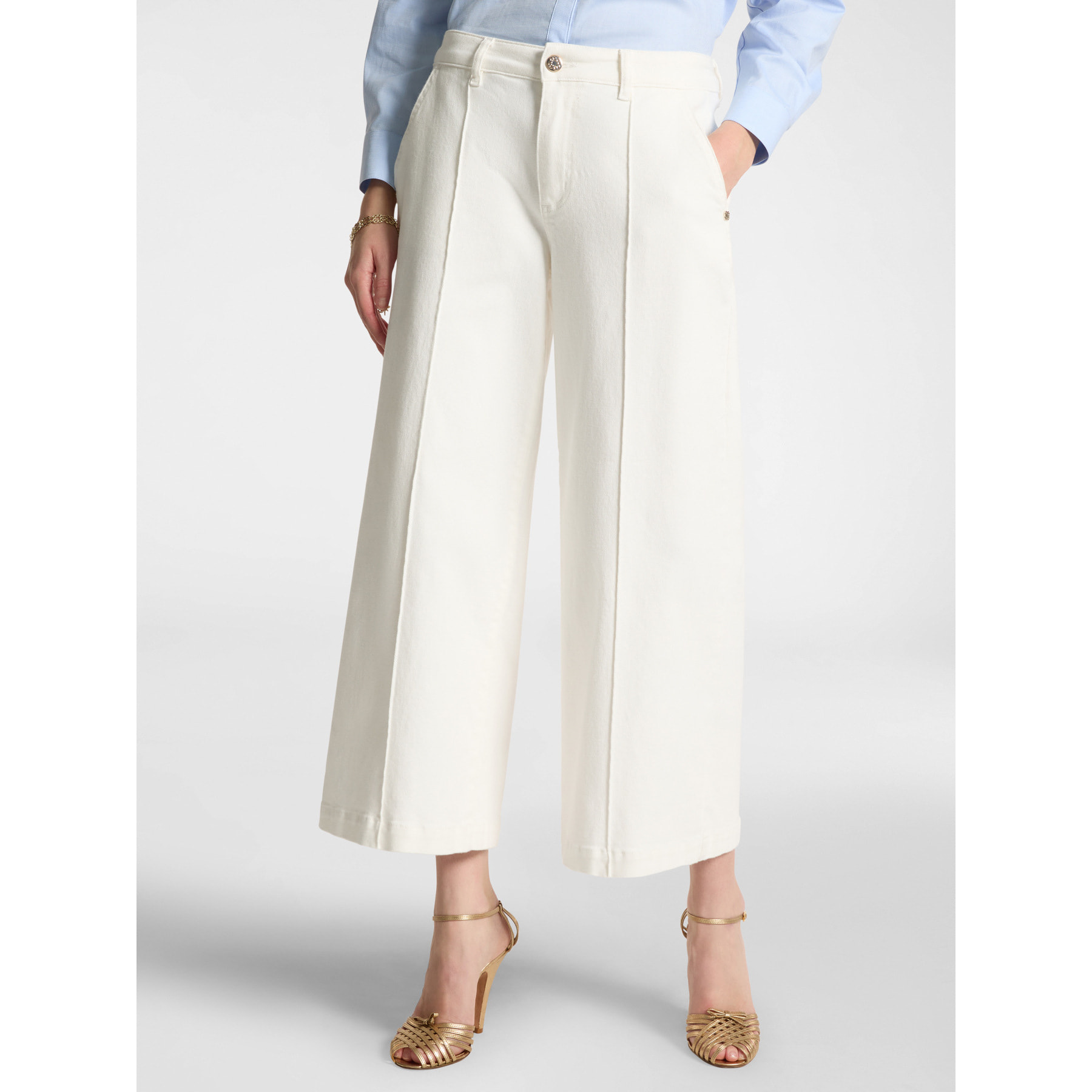Elena Mirò - Pantaloni wide leg cropped - Bianco