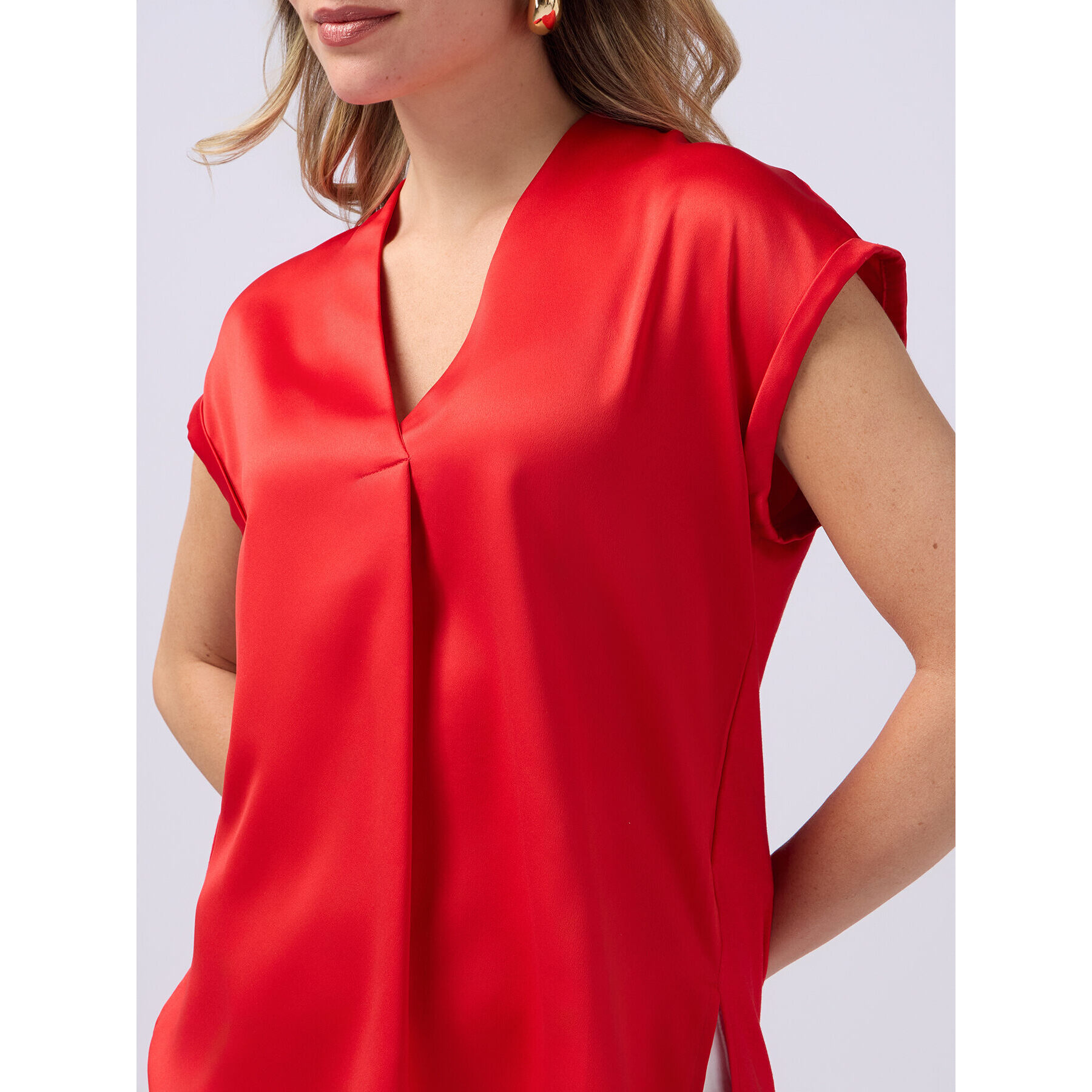 Oltre - T-shirt bimaterica scollo a V - Rosso