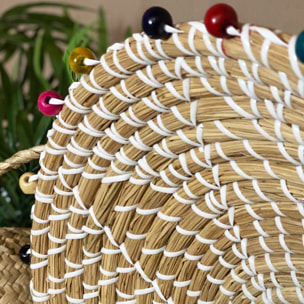 Panier rond en jonc de mer et perles de bois 40cm MILOS