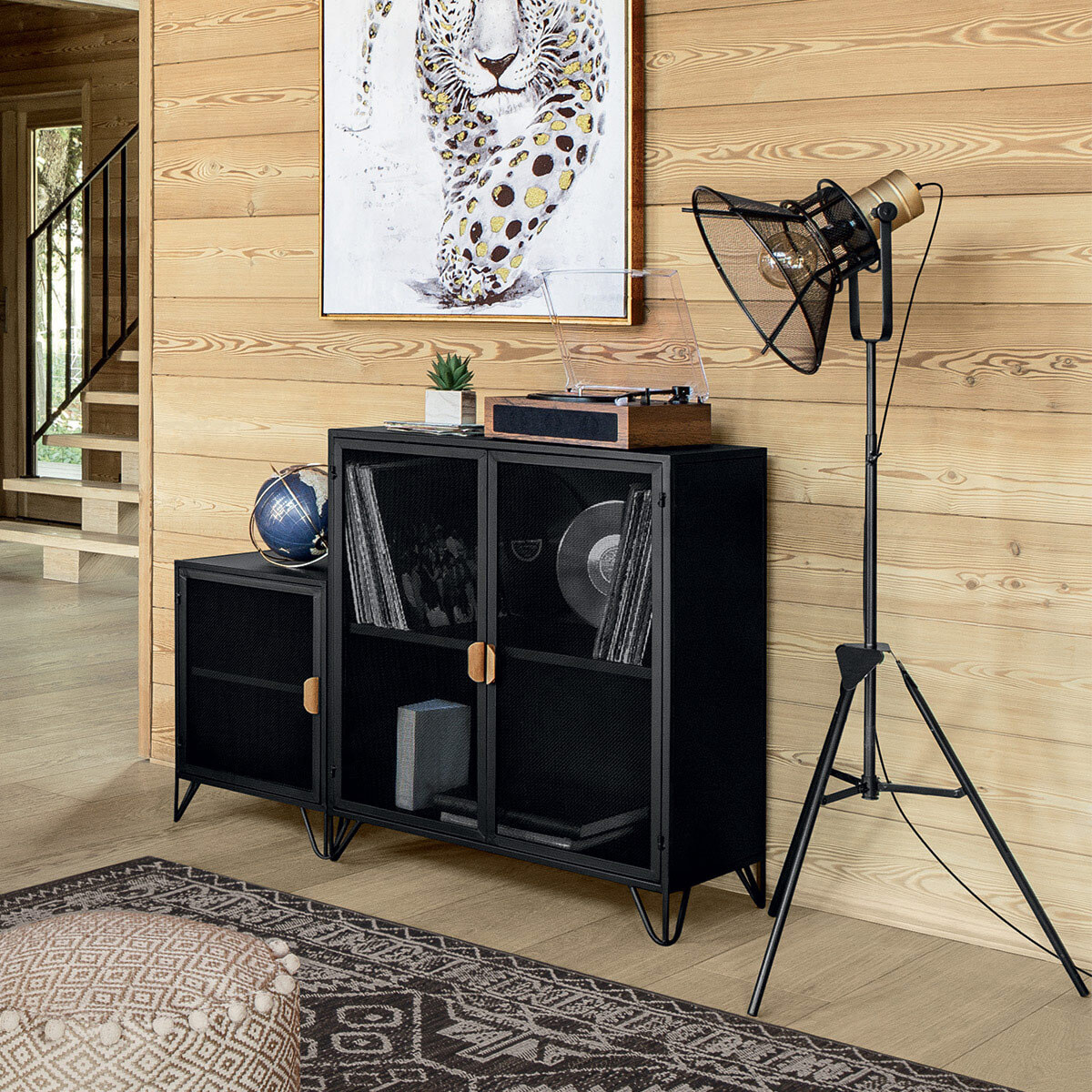 Lampadaire trépied "Rodo" noir - métal H149 cm