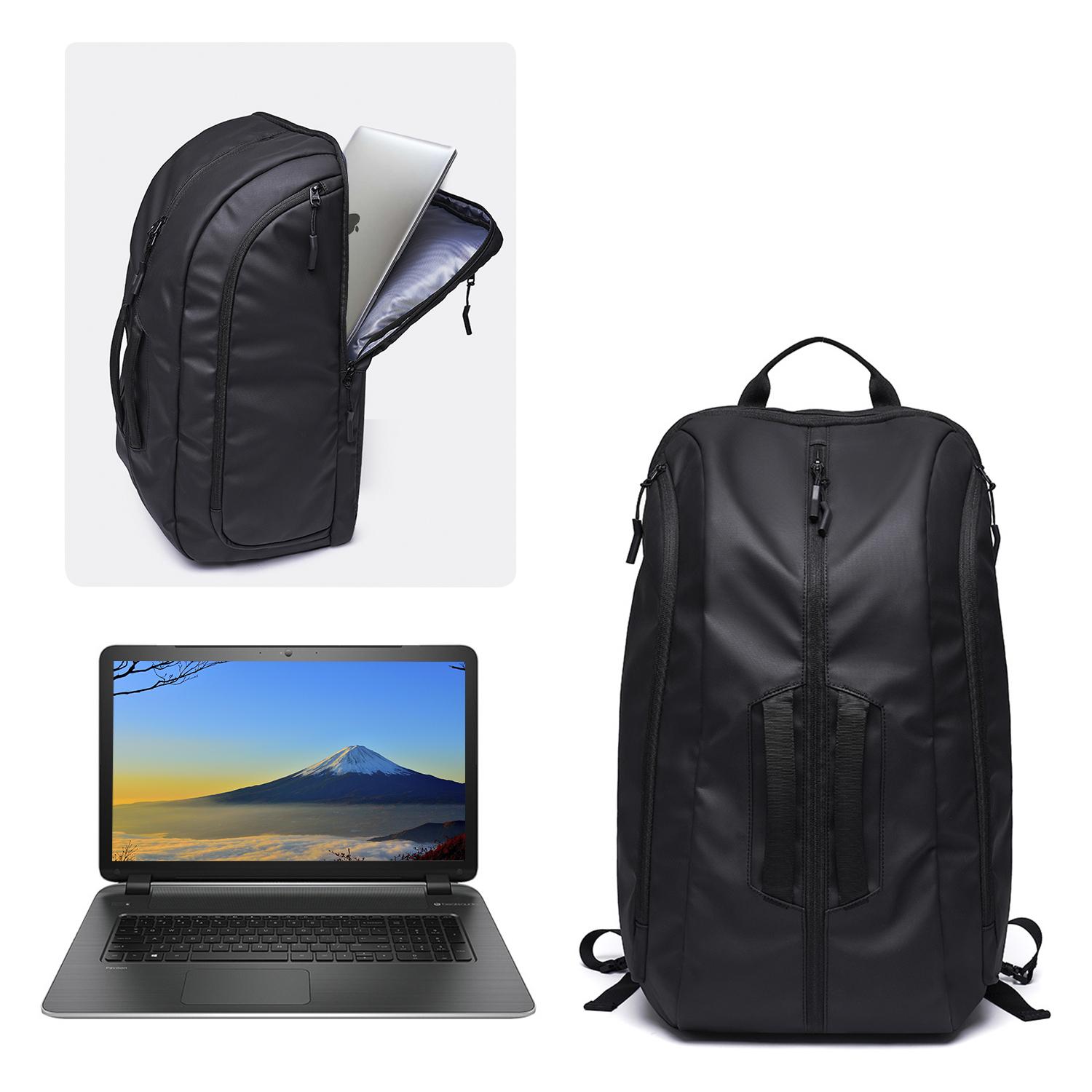 Zaino multiscomparto con strato impermeabile. Utilizzo del tipo borsa. Computer portatile da 17'' + tablet da 9,7''.