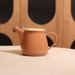 Théière en grès noisette avec couvercle en bois 500ml ANNA