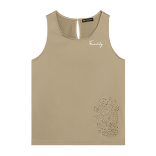 Canotta Svasata con Ricamo Floreale