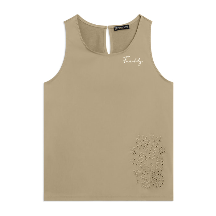 Canotta Svasata con Ricamo Floreale