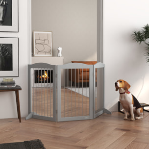 Barrera de Seguridad para Perros Plegable para Escaleras y Puertas Valla para Perros Pequeños y Medianos de 3 Paneles con Soporte de Pie para Interiores 154x30x80 cm Gris