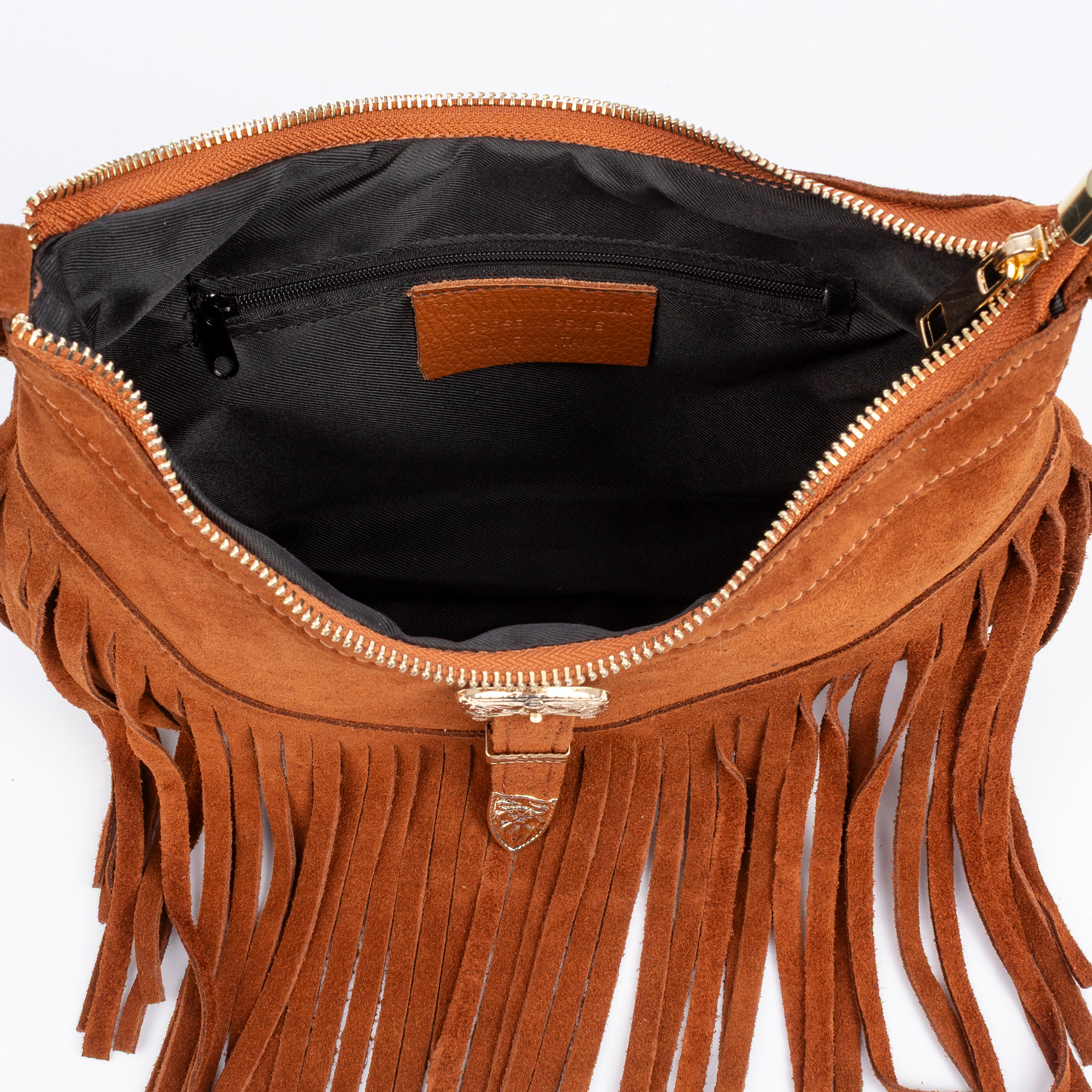 Barlassina borsa a tracolla Donna. Pelle autentica Scamosciata, con frange.