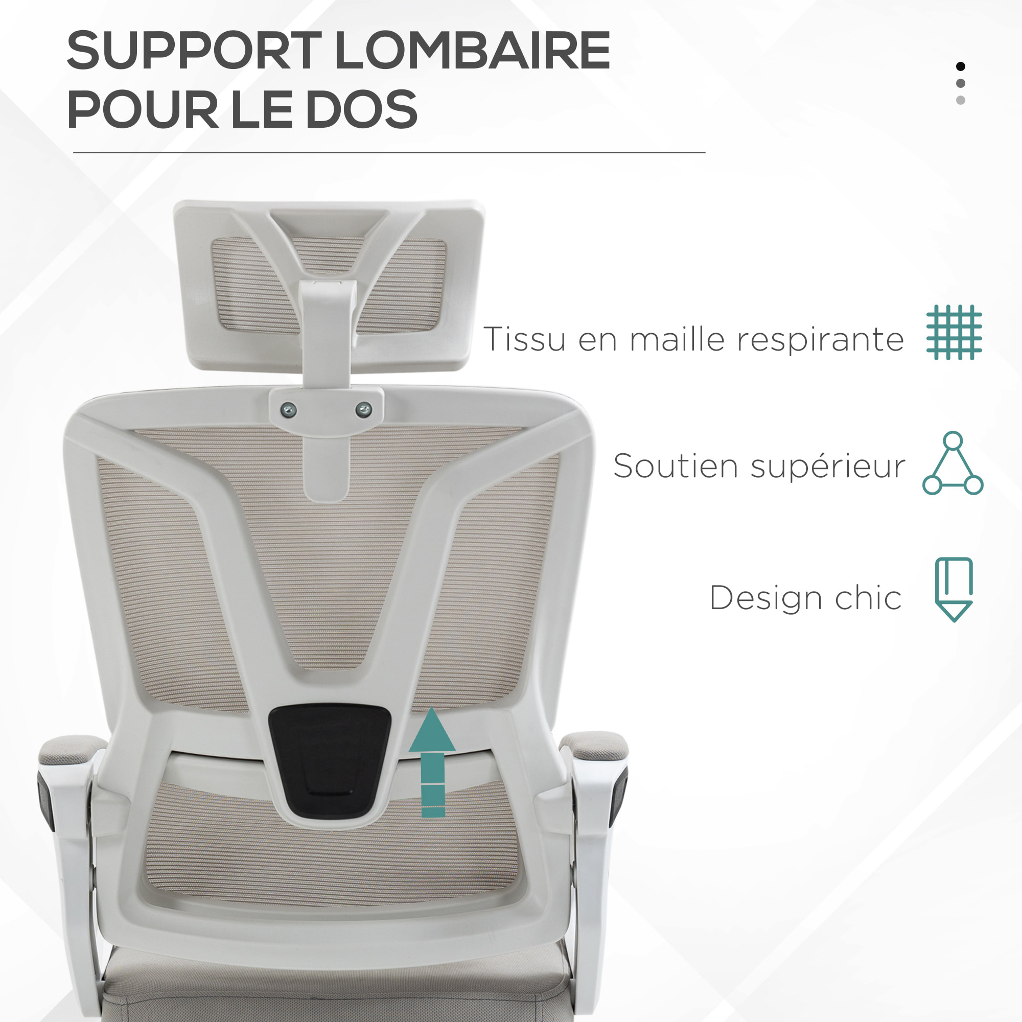 Fauteuil de bureau ergonomique inclinable réglable - repose-pied rétractable, support lombaires, tétière ajustable - blanc gris