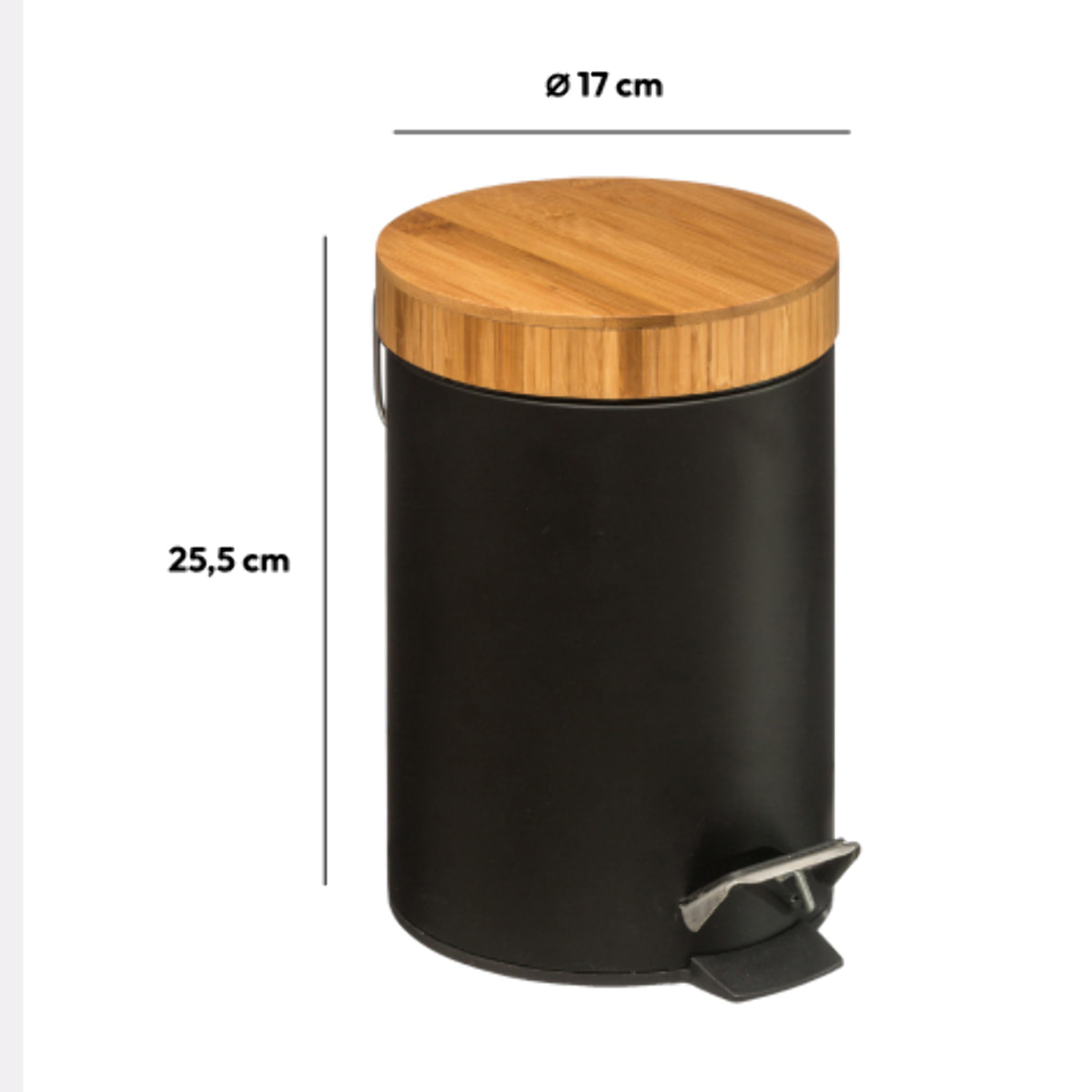 Poubelle à couvercle bambou 3L Noir Naturéo