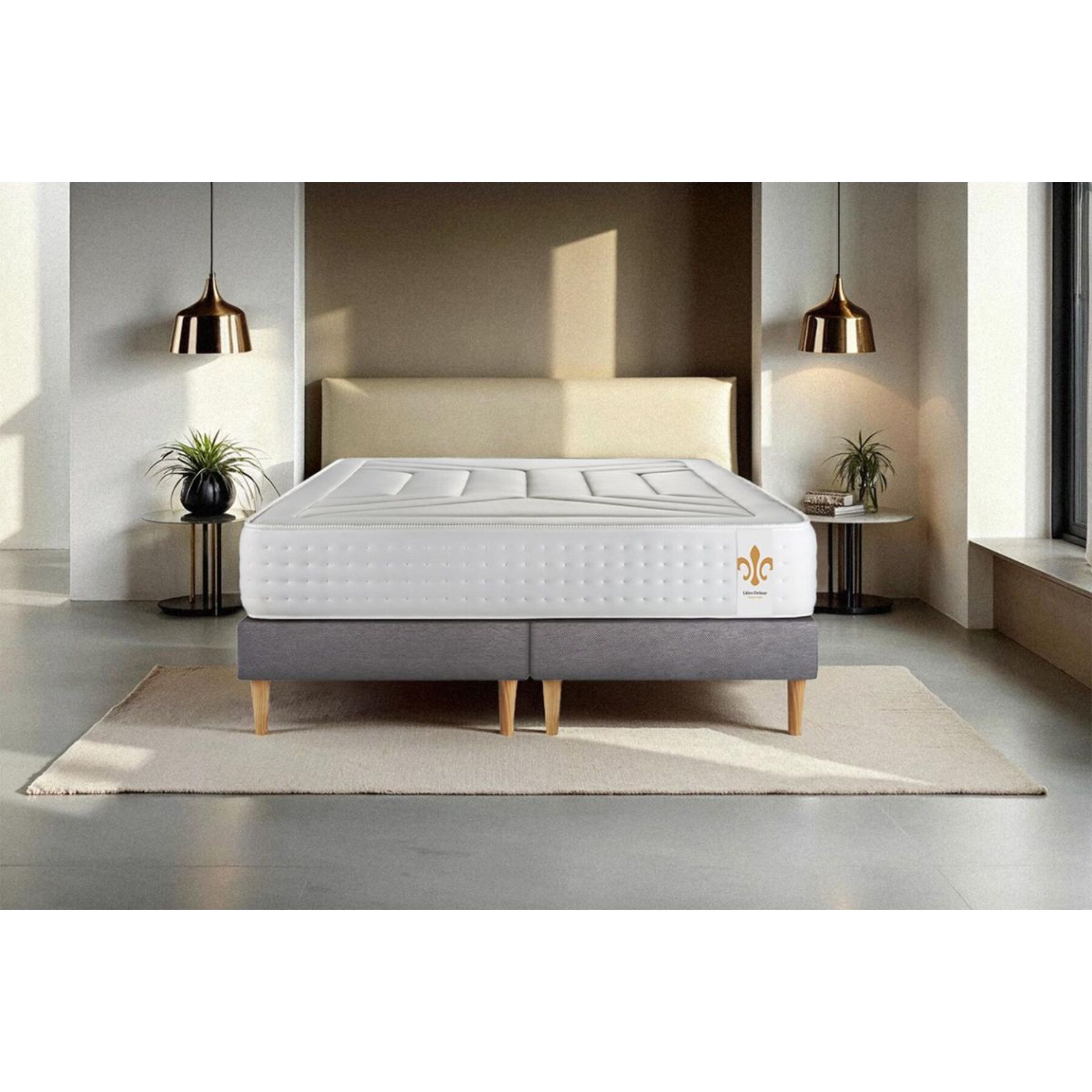 Ensemble Matelas Vingt-Quatre - 24cm - Ressorts ensachés et mémoire de forme - Confort d'exception - Sommier Tapissier Gris