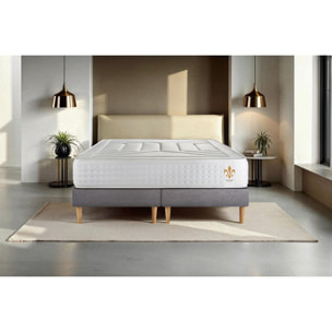Ensemble Matelas Vingt-Quatre - 24cm - Ressorts ensachés et mémoire de forme - Confort d'exception - Sommier Tapissier Gris