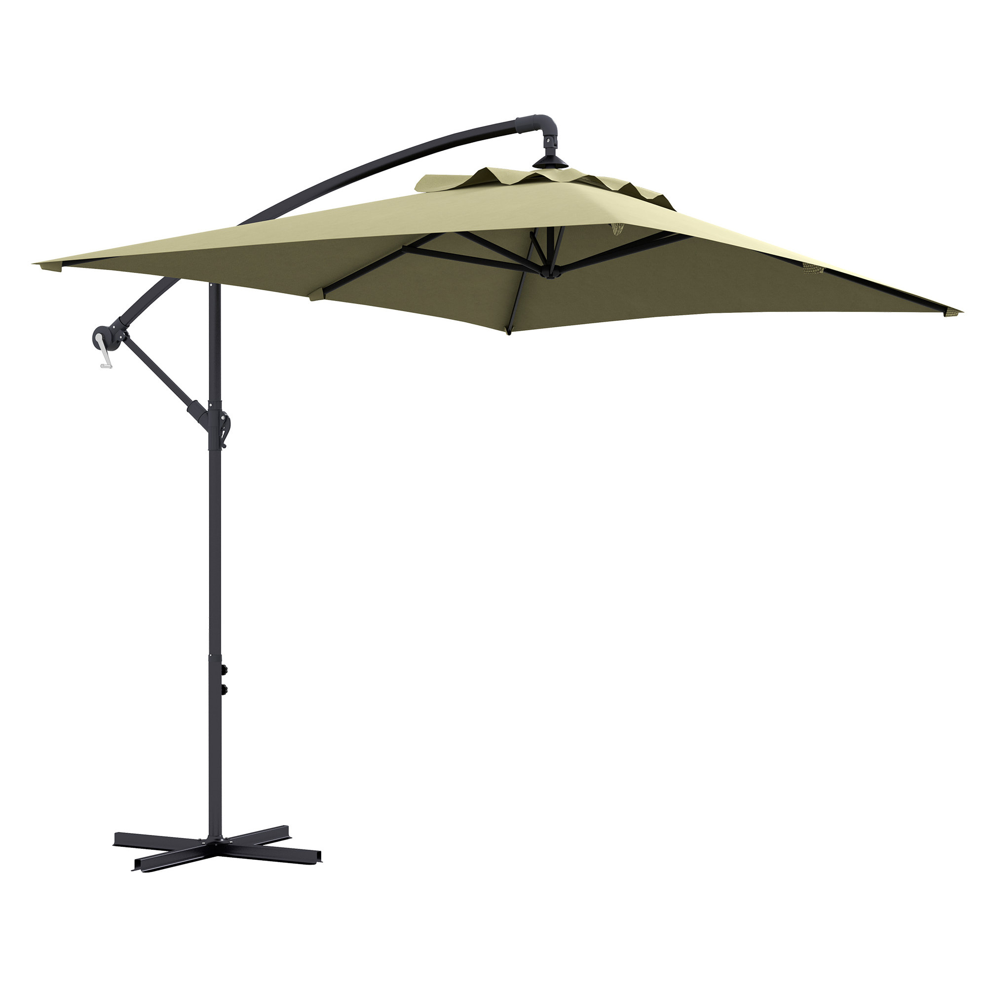 Parasol Excéntrico 294x193 cm Sombrilla de Jardín con Base Cruzada y Manivela Impermeable Protección UV Sombrilla para Terraza Patio Beige
