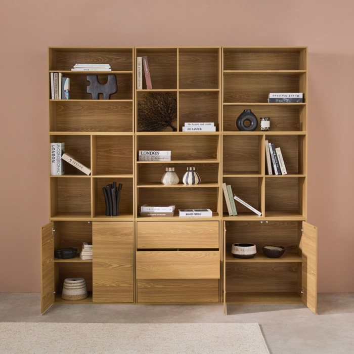 Kit étagère, bibliothèque modulable décor bois 9 éléments KOMPO