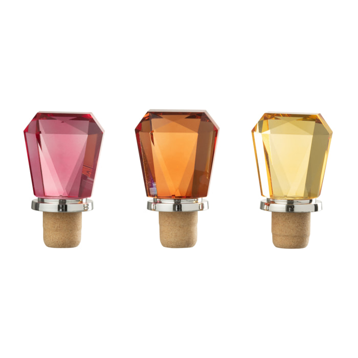 J-Line décoration bouchon de bouteille Géométrique - verre - mix - 3 pièces