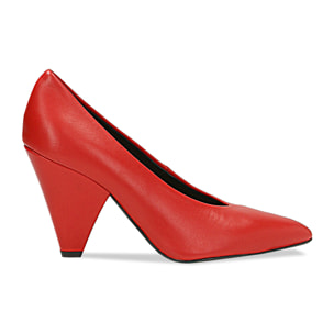 Zapatos de tacón rojos en piel auténtica, tacón cono de 4 cm