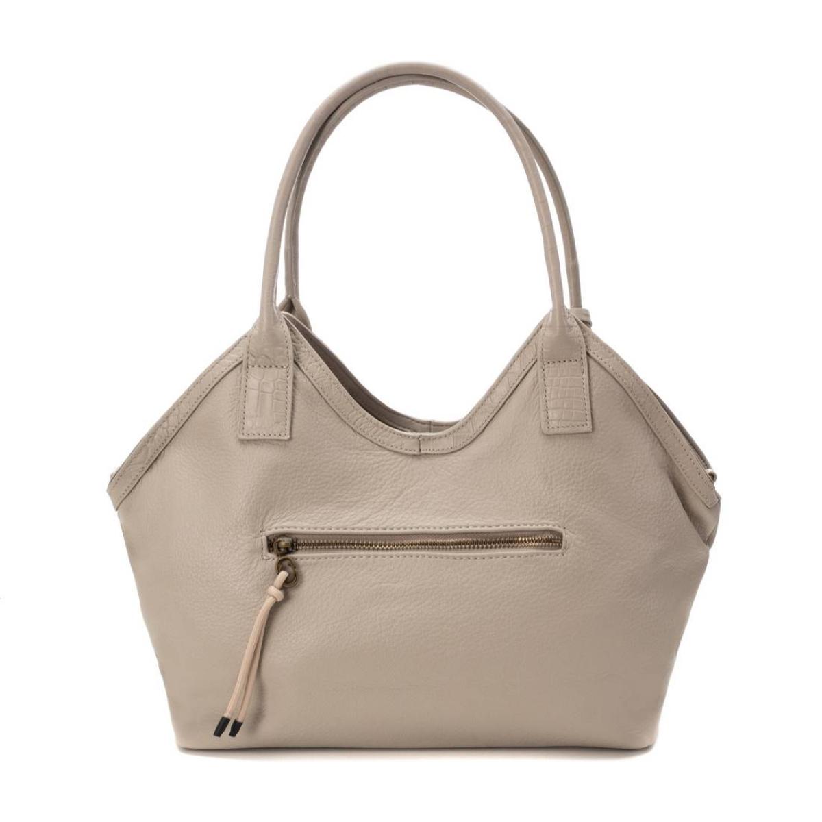 Bolso hombro de piel beige