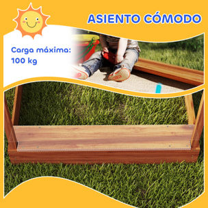 Arenero para Niños de Madera, Arenero Infantil en Forma de Casa con 2 Asientos, Toldo, 6 Banderines, 2 Bandejas Extraíbles, Grifo y Pizarra, para Patio, Jardín, 124x116x146 cm, Naranja