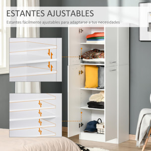 HOMCOM Armario Alto de 2 Puertas Mueble Auxiliar de Almacenaje Multifuncional con 5 Estantes y Baldas Ajustables Moderno para Salón Dormitorio Cocina 59x31x155 cm Blanco