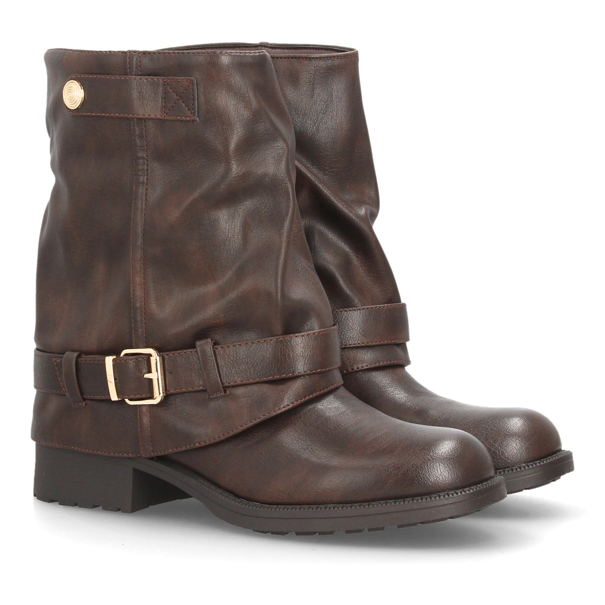 Botines moteros con correas decorativas para mujer