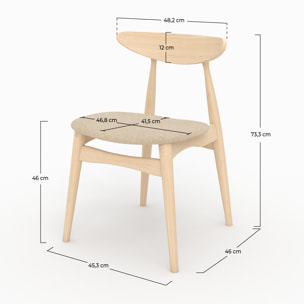 Lot de 2 chaises en tissu beige et bois d'hévéa - Josette