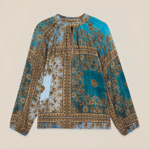 Oltre - Blusa in viscosa fantasia - Azzurro