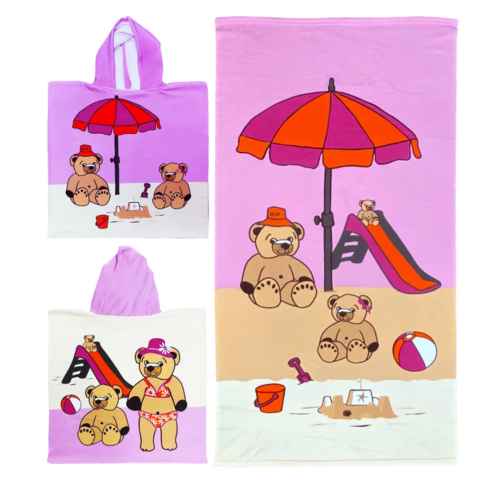 Pack ponchos et serviette microfibre enfant Nounours