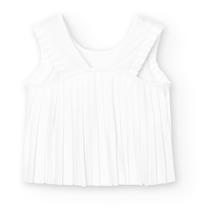Camiseta niña estampada, cuello redondo, tirantes, blanco