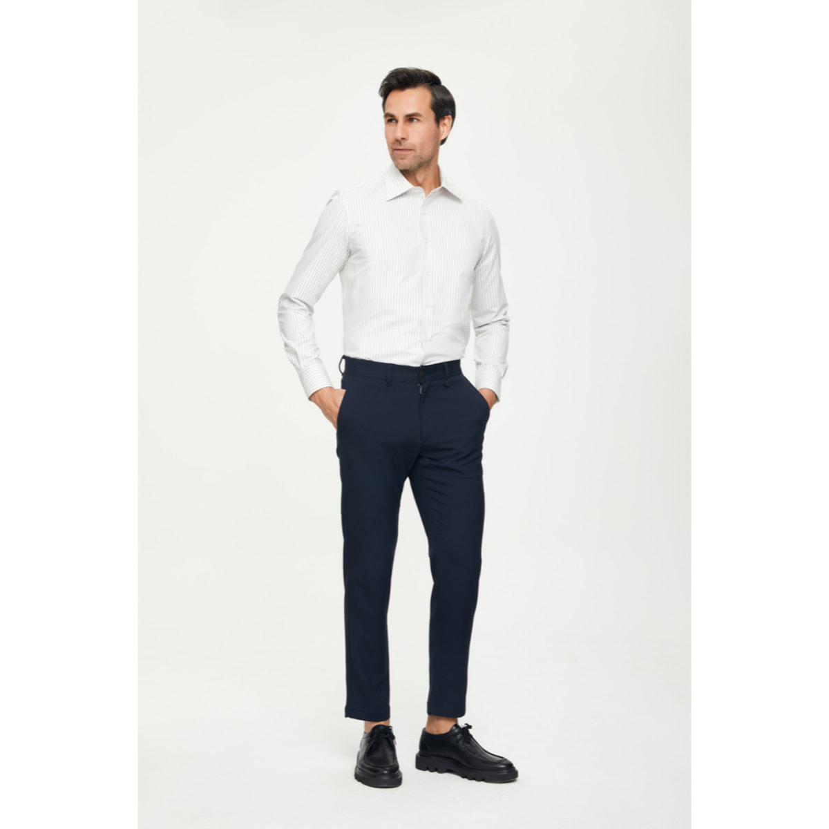 Camicia Uomo 1 Bottone Italiano Slim Cotone Riga Media Verde Medio/Bianco