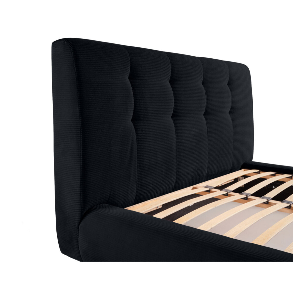 Onyx - lit coffre - 140x190 cm - en velours côtelé - sommier inclus - Noir