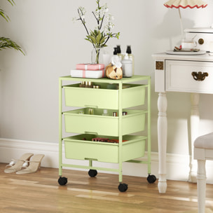 Carrito de Almacenamiento de 4 Niveles, Carrito de Cocina con Ruedas, 3 Cestas, Tablero y Marco de Acero, para Salón, Baño, Oficina, 40,8x33,5x60,5 cm, Verde