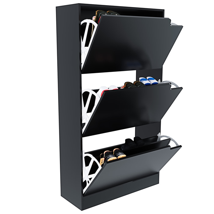 Scarpiera Portascarpe 3 Ante In Legno MDF Salvaspazio A Ribalta Maniglie A Scomparsa Per Ingresso Soggiorno Casa Camera 115x24x63 Cm Nero