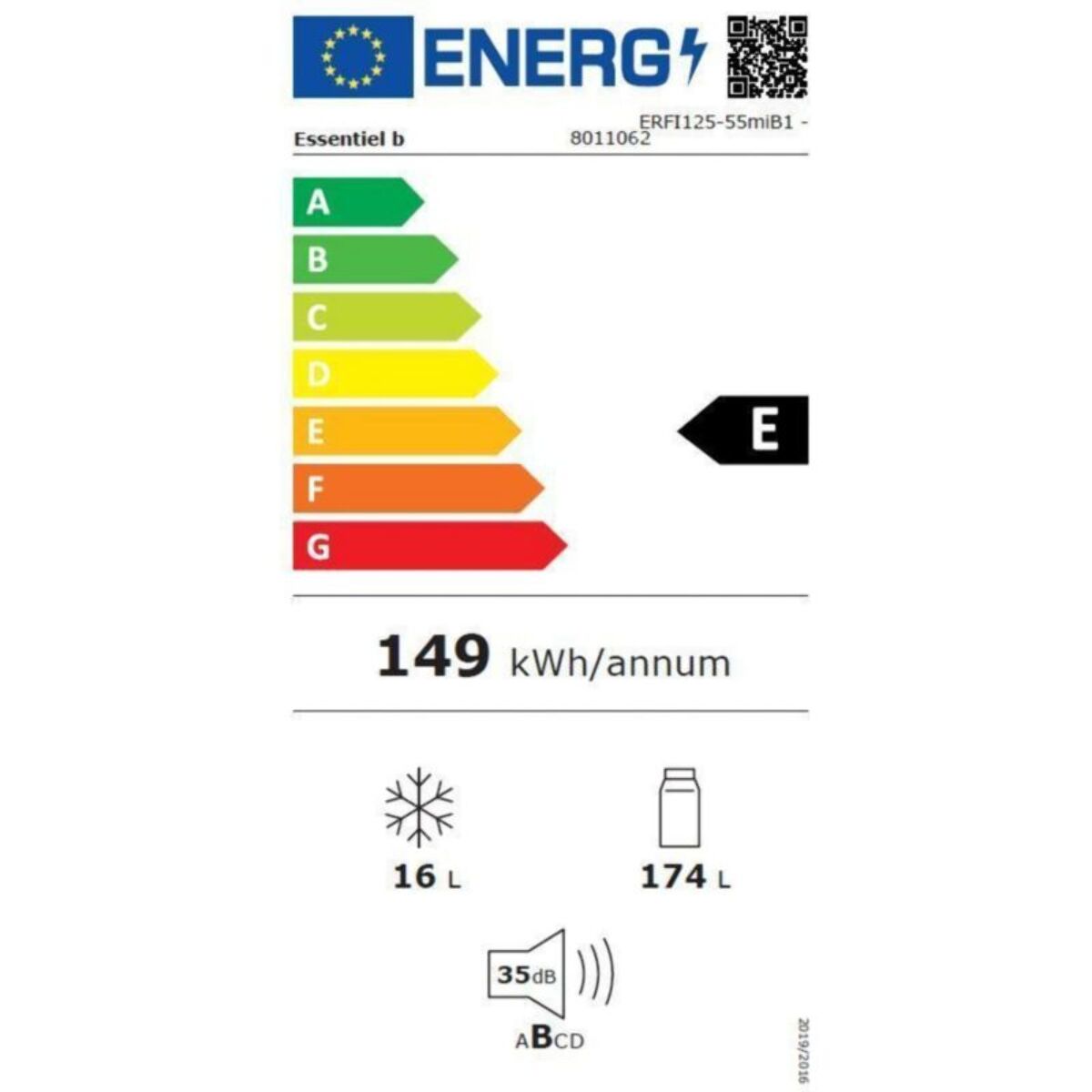 Réfrigérateur 1 porte encastrable ESSENTIELB ERFI125-55miB1