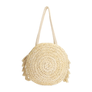 Bolso redondo de paja beige